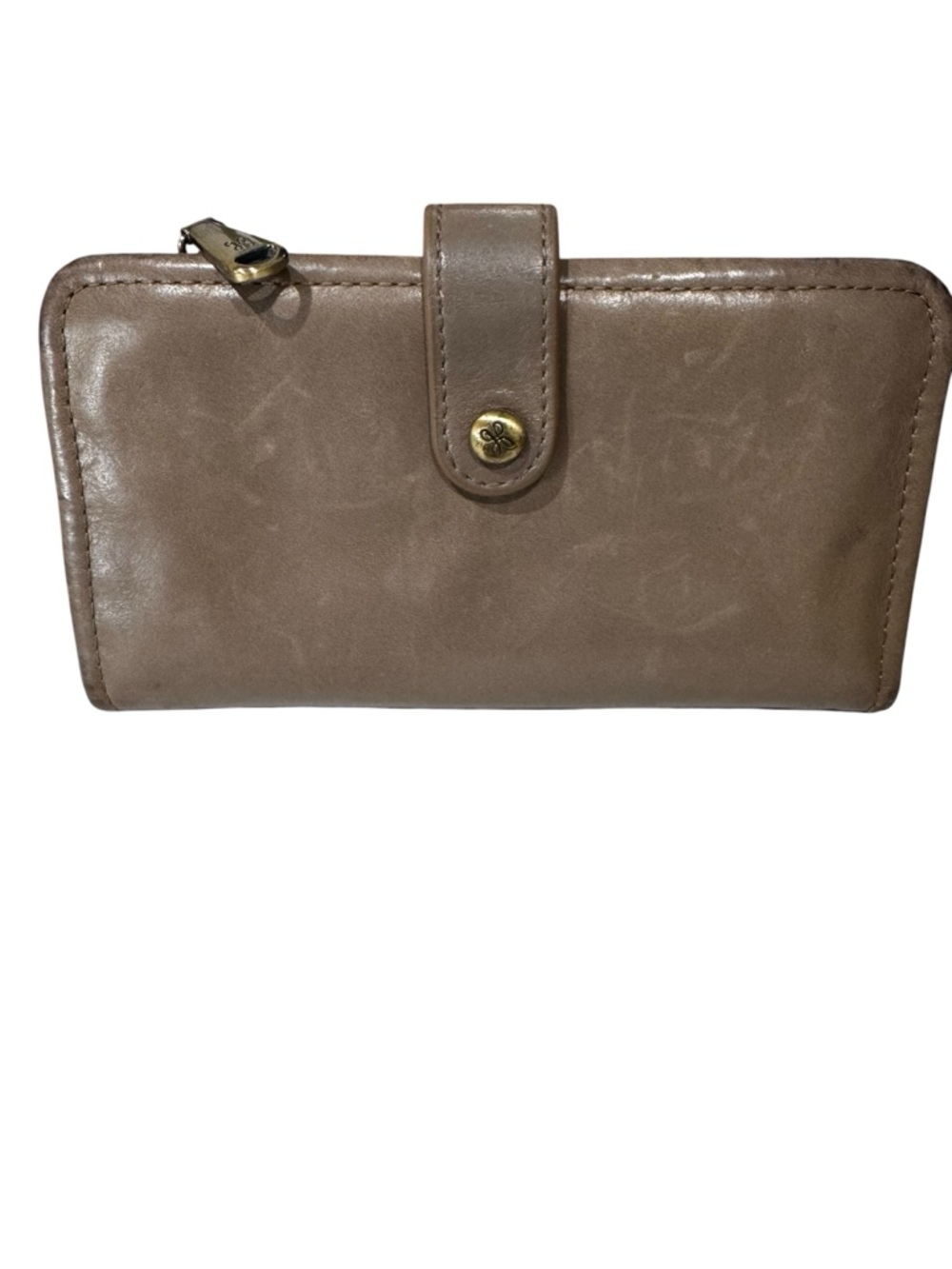 HOBO Taupe Leather Zip and Snap Wallet